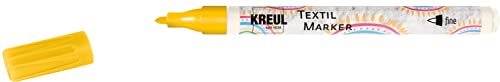 KREUL 90660 - Textil Marker fine, Gelb, Strichstärke circa 1 bis 2 mm, Stoffmalstift für helle Stoffe & Textilien, waschecht nach Fixierung von Kreul
