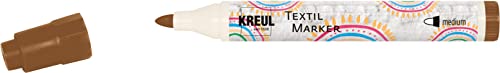 KREUL 90764 - Textil Marker medium, Braun, Strichstärke circa 2 bis 4 mm, Stoffmalstift für helle Stoffe & Textilien, waschecht nach Fixierung von Kreul