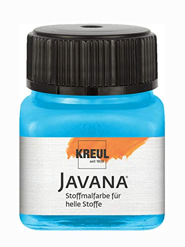 KREUL 90932 - Javana Stoffmalfarbe für helle Stoffe, 20 ml Glas in leuchtblau, geschmeidige Farbe auf Wasserbasis mit cremigem Charakter, dringt fasertief ein, waschecht nach Fixierung von Kreul