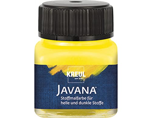 Kreul 90962 - Javana Stoffmalfarbe für helle und dunkle Stoffe, 20 ml Glas gelb, brillante Farbe auf Wasserbasis, pastoser Charakter, zum Stempeln und Schablonieren, nach Fixierung waschecht von Kreul