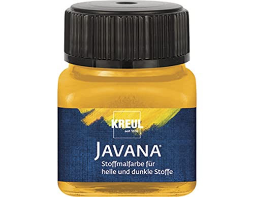 KREUL 90967 - Javana Stoffmalfarbe für helle und dunkle Stoffe, 20 ml Glas goldgelb, brillante Farbe auf Wasserbasis, pastoser Charakter, zum Stempeln und Schablonieren, nach Fixierung waschecht von Kreul