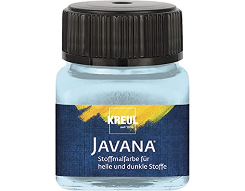 Kreul 90979 - Javana Stoffmalfarbe für helle und dunkle Stoffe, 20 ml Glas eisblau, brillante Farbe auf Wasserbasis, pastoser Charakter, zum Stempeln und Schablonieren, nach Fixierung waschecht von Kreul