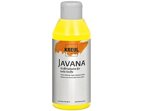 KREUL 91301 - Javana Stoffmalfarbe für helle Stoffe, 250 ml Glas in citron, geschmeidige Farbe auf Wasserbasis mit cremigem Charakter, dringt fasertief ein, waschecht nach Fixierung von Kreul