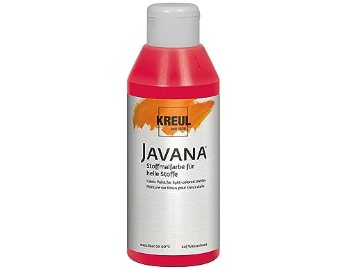 KREUL 91305 - Javana Stoffmalfarbe für helle Stoffe, 250 ml Glas in karminrot, geschmeidige Farbe auf Wasserbasis mit cremigem Charakter, dringt fasertief ein, waschecht nach Fixierung von Kreul