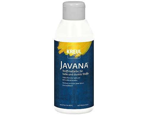 KREUL 91453 - Javana Stoffmalfarbe für helle und dunkle Stoffe, 250 ml Flasche weiß, brillante Farbe auf Wasserbasis, pastoser Charakter, zum Stempeln und Schablonieren, nach Fixierung waschecht KREUL 91453 - Javana Stoffmalfarbe für helle und dunkle Stoffe, 250 ml Flasche weiß, brillante Farbe auf Wasserbasis, pastoser Charakter, zum Stempeln und Schablonieren, nach Fixierung waschecht von Kreul