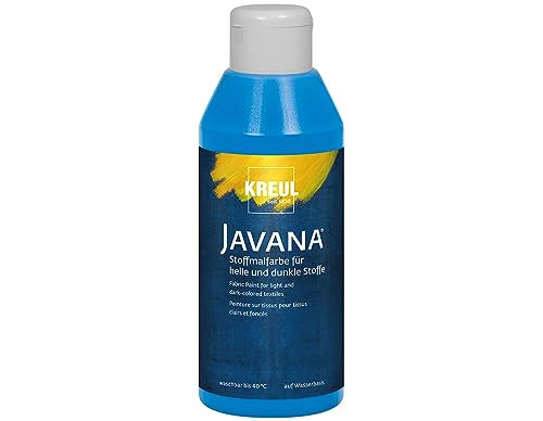 KREUL 91456 - Javana Stoffmalfarbe für helle und dunkle Stoffe, 250 ml Flasche blau, brillante Farbe auf Wasserbasis, pastoser Charakter, zum Stempeln und Schablonieren, nach Fixierung waschecht von Kreul