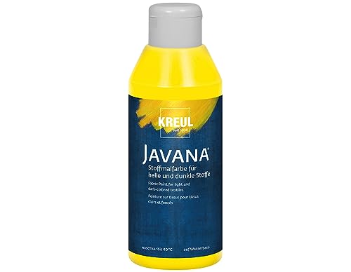 KREUL 91462 - Javana Stoffmalfarbe für helle und dunkle Stoffe, 250 ml Flasche gelb, brillante Farbe auf Wasserbasis, pastoser Charakter, zum Stempeln und Schablonieren, nach Fixierung waschecht von Kreul