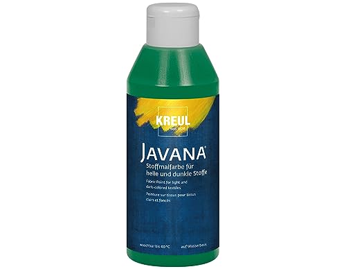 KREUL 91465 - Javana Stoffmalfarbe für helle und dunkle Stoffe, 250 ml Flasche dunkelgrün, brillante Farbe auf Wasserbasis, pastoser Charakter, zum Stempeln und Schablonieren, nach Fixierung waschecht von Kreul