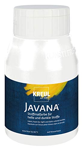 KREUL 91553 - Javana Stoffmalfarbe für helle und dunkle Stoffe, 500 ml Flasche weiß, brillante Farbe auf Wasserbasis, pastoser Charakter, zum Stempeln und Schablonieren, nach Fixierung waschecht von Kreul