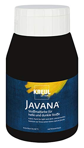 KREUL 91561 - Javana Stoffmalfarbe für helle und dunkle Stoffe, 500 ml Flasche schwarz, brillante Farbe auf Wasserbasis, pastoser Charakter, zum Stempeln und Schablonieren, nach Fixierung waschecht von Kreul
