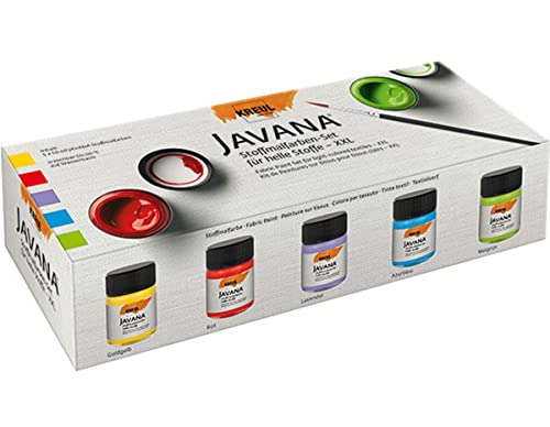 KREUL 91900 - Javana Stoffmalfarbe XXL Set für helle Stoffe, 5 x 50 ml in goldgelb, rot, lavendel, azurblau und maigrün, brillante Farbe mit cremigem Charakter, nach Fixierung waschbeständig KREUL 91900 - Javana Stoffmalfarbe XXL Set für helle Stoffe, 5 x 50 ml in goldgelb, rot, lavendel, azurblau und maigrün, brillante Farbe mit cremigem Charakter, nach Fixierung waschbeständig von Kreul
