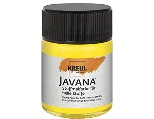 KREUL 91928 - Javana Stoffmalfarbe für helle Stoffe, 50 ml Glas in leuchtgelb, geschmeidige Farbe auf Wasserbasis mit cremigem Charakter, dringt fasertief ein, waschecht nach Fixierung von Kreul