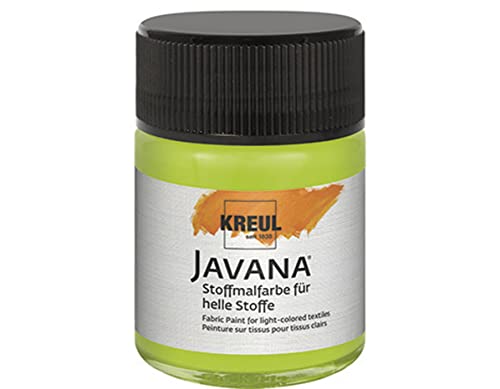 KREUL 91931 - Javana Stoffmalfarbe für helle Stoffe, 50 ml Glas in leuchtgrün, geschmeidige Farbe auf Wasserbasis mit cremigem Charakter, dringt fasertief ein, waschecht nach Fixierung von Kreul