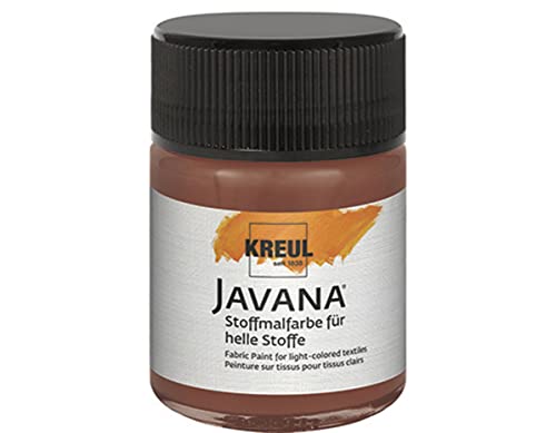 KREUL 91947 - Javana Stoffmalfarbe für helle Stoffe, 50 ml Glas in rehbraun, geschmeidige Farbe auf Wasserbasis mit cremigem Charakter, dringt fasertief ein, waschecht nach Fixierung von Kreul