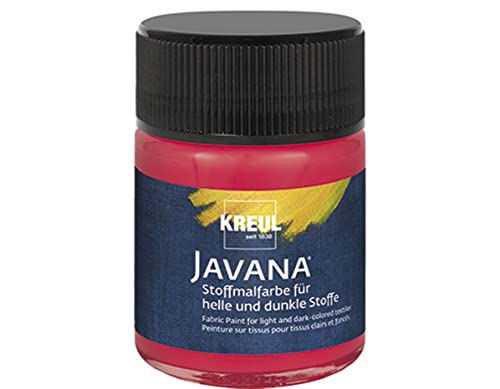 Kreul 91955 - Javana Stoffmalfarbe für helle und dunkle Stoffe, 50 ml Glas cherry, brillante Farbe auf Wasserbasis, pastoser Charakter, zum Stempeln und Schablonieren, nach Fixierung waschecht von Kreul
