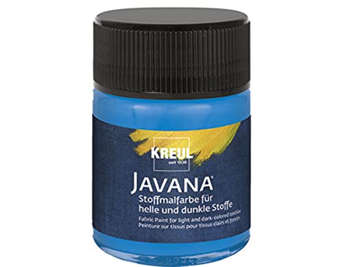 KREUL 91956 - Javana Stoffmalfarbe für helle und dunkle Stoffe, 50 ml Glas blau, brillante Farbe auf Wasserbasis, pastoser Charakter, zum Stempeln und Schablonieren, nach Fixierung waschecht von Kreul