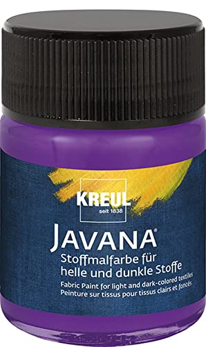 KREUL 91957 - Javana Stoffmalfarbe für helle und dunkle Stoffe, 50 ml Glas violett, brillante Farbe auf Wasserbasis, pastoser Charakter, zum Stempeln und Schablonieren, nach Fixierung waschecht von Kreul