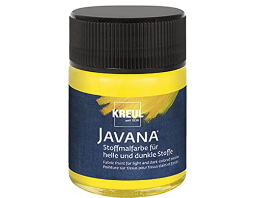 KREUL 91962 - Javana Stoffmalfarbe für helle und dunkle Stoffe, 50 ml Glas gelb, brillante Farbe auf Wasserbasis, pastoser Charakter, zum Stempeln und Schablonieren, nach Fixierung waschecht KREUL 91962 - Javana Stoffmalfarbe für helle und dunkle Stoffe, 50 ml Glas gelb, brillante Farbe auf Wasserbasis, pastoser Charakter, zum Stempeln und Schablonieren, nach Fixierung waschecht von Kreul