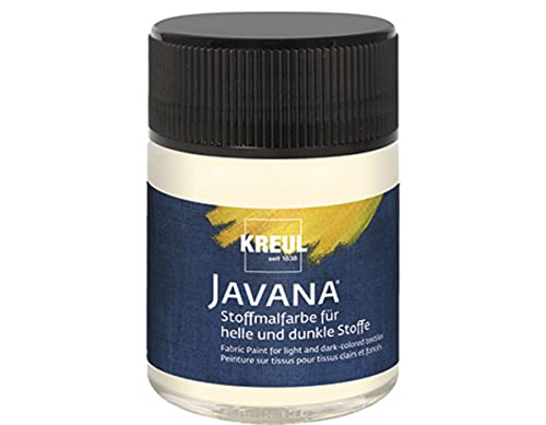KREUL 91966 - Javana Stoffmalfarbe für helle und dunkle Stoffe, 50 ml Glas vanille, brillante Farbe auf Wasserbasis, pastoser Charakter, zum Stempeln und Schablonieren, nach Fixierung waschecht von Kreul