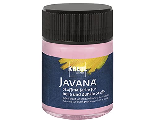 KREUL 91968 - Javana Stoffmalfarbe für helle und dunkle Stoffe, 50 ml Glas rosé, brillante Farbe auf Wasserbasis, pastoser Charakter, zum Stempeln und Schablonieren, nach Fixierung waschecht von Kreul
