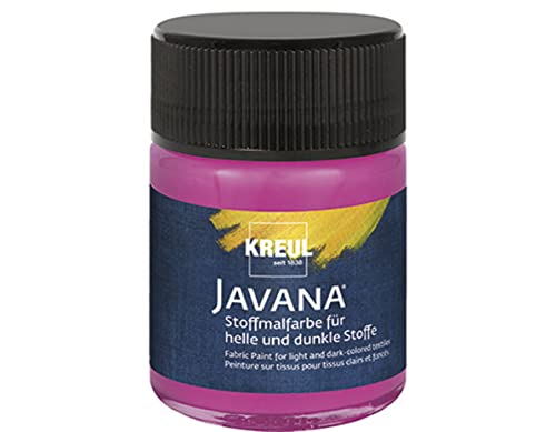 KREUL 91969 - Javana Stoffmalfarbe für helle und dunkle Stoffe, 50 ml Glas magenta, brillante Farbe auf Wasserbasis, pastoser Charakter, zum Stempeln und Schablonieren, nach Fixierung waschecht von Kreul