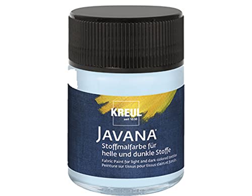 KREUL 91979 - Javana Stoffmalfarbe für helle und dunkle Stoffe, 50 ml Glas eisblau, brillante Farbe auf Wasserbasis, pastoser Charakter, zum Stempeln und Schablonieren, nach Fixierung waschecht von Kreul