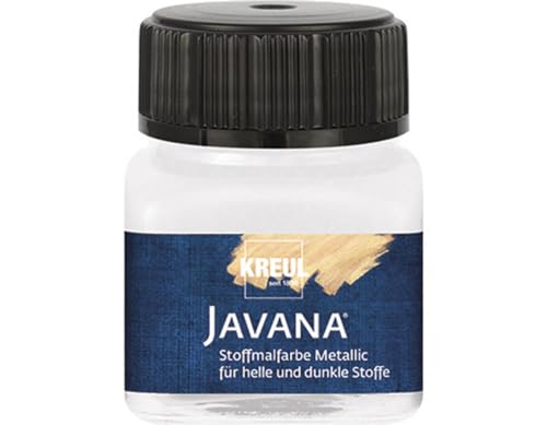 Kreul 92401 - Javana Stoffmalfarbe für helle und dunkle Textilien, 20 ml Glas weiß, cremig brillant mit Metallic-Effekt, pastoser Charakter, zum Drucken und Schablonieren, nach Fixierung waschecht von Kreul