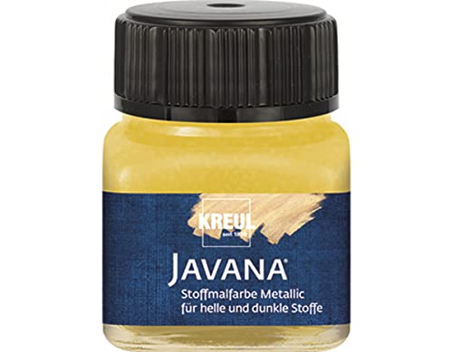 KREUL 92417 - Javana Stoffmalfarbe für helle und dunkle Textilien, 20 ml Glas gold, cremig brillant mit Metallic-Effekt, pastoser Charakter, zum Drucken und Schablonieren, nach Fixierung waschecht von Kreul