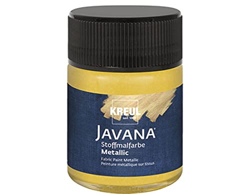 KREUL 92447 - Javana Stoffmalfarbe für helle und dunkle Textilien, 50 ml Glas, Metallic gold, cremig brillante Farbe mit Metallic - Effekt und pastosem Charakter von Kreul