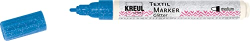 KREUL 92664 - Textil Marker Glitter medium Blau, halbdeckender Stoffmalstift mit Glitzereffekt, Strichstärke circa 2 bis 4 mm, für helle und dunkle Stoffe, waschecht nach Fixierung von Kreul