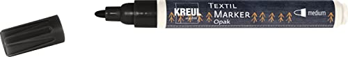 KREUL 92772 - Textil Marker Opak medium, Schwarz, mit Rundspitze, Strichstärke circa 2 bis 4 mm, deckender Stoffmalstift zum Gestalten von hellen und dunklen Stoffen, waschecht nach Fixierung von Kreul