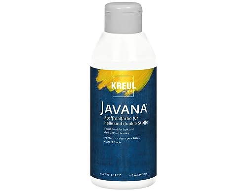 KREUL 91453 - Javana Stoffmalfarbe für helle und dunkle Stoffe, 250 ml Flasche weiß, brillante Farbe auf Wasserbasis, pastoser Charakter, zum Stempeln und Schablonieren, nach Fixierung waschecht von Kreul