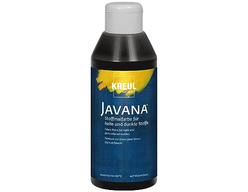 KREUL 91461 - Javana Stoffmalfarbe für helle und dunkle Stoffe, 250 ml Flasche schwarz, brillante Farbe auf Wasserbasis, pastoser Charakter, zum Stempeln und Schablonieren, nach Fixierung waschecht von Kreul