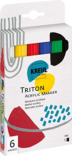 KREUL 17890 - Triton Acrylic Marker edge, 6 Stifte, Keilspitze, Strichstärke circa 1 bis 4 mm, auf Wasserbasis, Acrylmalstifte zur Gestaltung von Papier, Holz, Stein und vielem mehr von Kreul