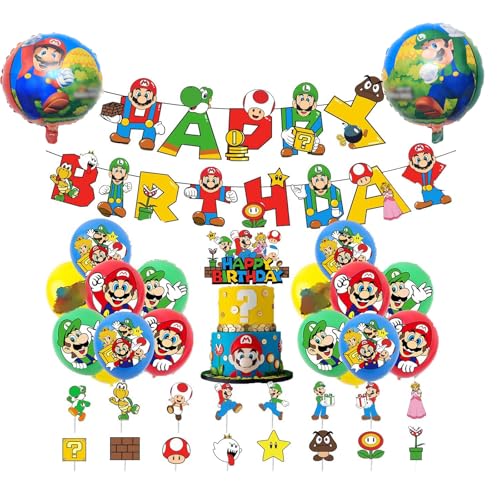 36 Stück Dekoration für Geburtstagsfeiern für Kinder, Cartoon-Luftballons, Kawaii Cartoon Charakter Geburtstagsbanner, Anime Spiel Kuchendekoration, Spiel Thema Party Deko Ballon von Krilucly