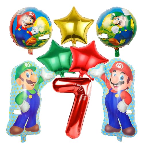 8 Stück Cartoon Luftballons Geburtstag Dekorationen 7 Jahre Kinder Cartoon Thema Party Luftballons Dekorationen 7 Jahre Aluminiumballons für Jungen Mädchen von Krilucly
