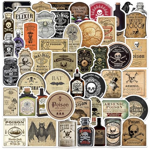 Krilulcy 50 Stück Retro Aufkleber für Trank-Etiketten, Zaubertrankflaschenaufkleber, Vintage-Ästhetische Aufkleber, wasserdichte Vinyl-Zauber-Abziehbilder, Halloween-lustige Aufkleber Krilulcy 50 Stück Retro Aufkleber für Trank-Etiketten, Zaubertrankflaschenaufkleber, Vintage-Ästhetische Aufkleber, wasserdichte Vinyl-Zauber-Abziehbilder, Halloween-lustige Aufkleber von Krilucly