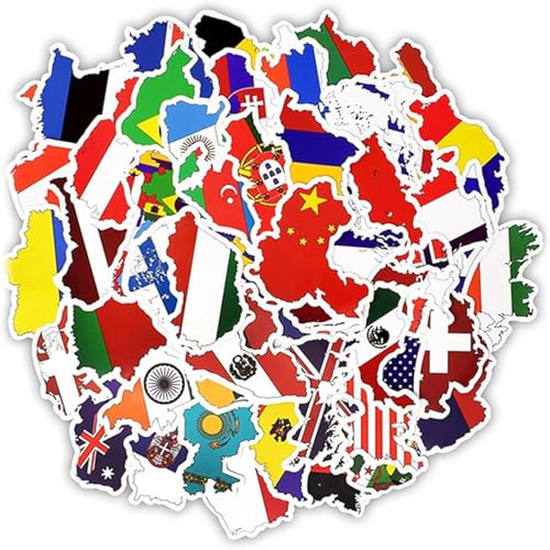 Krilulcy Set mit 50 Aufklebern mit Nationalflaggen, Landkarten-Aufkleber, Reiseaufkleber aus Vinyl, verschiedene Nationen, Graffiti-Vinyl-Aufkleber, für DIY Scrapbooking Koffer Auto von Krilucly