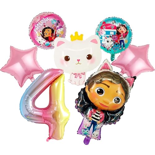 Set mit 7 Luftballons für Mädchen, Geburtstagsdekoration 4 Jahre, Folienballon Rosa, Katzenballon, Partydekoration, Anime, Partyzubehör für Mädchen, Geburtstagsdeko Mädchen Set mit 7 Luftballons für Mädchen, Geburtstagsdekoration 4 Jahre, Folienballon Rosa, Katzenballon, Partydekoration, Anime, Partyzubehör für Mädchen, Geburtstagsdeko Mädchen von Krilucly