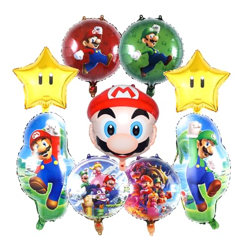 Set mit 9 Cartoon-Luftballons, Geburtstagsdekoration für Kinder, Thema Party, Luftballons, Cartoon-Dekoration, Luftballons aus Aluminium, Dekoration für Geburtstagsfeiern für Jungen von Krilucly