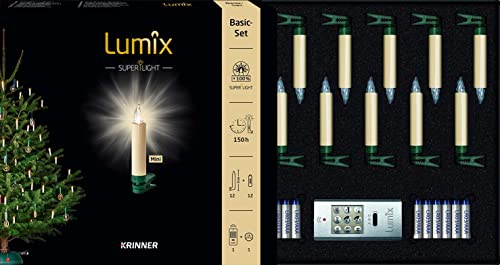 Lumix® LED kabellose Weihnachtsbaum Christbaumkerzen SuperLight Mini 12er Basis-Set Warmweiß inkl. Fernbedienung 4h Ausschalt-Funktion Elfenbein 9cm 75522 von Lumix