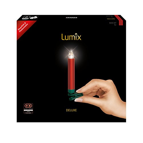Krinner LUMIX Deluxe, kabellose LED-Christbaumkerzen, Basis-Set mit 10 Kerzen und IR-Fernbedienung, 5x dimmbar, Flackermodus, Rot, Art. 74346 von Lumix