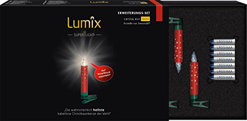 Krinner SuperLight Crystal, kabellose Mini Christbaumkerzen mit Swarovski Kristallen, Erweiterungs-Set mit 7 Kerzen, Rot, Art. 75576, 1.5 x 1.5 x 9 cm von Lumix