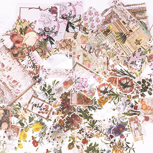 160 Stück Vintage Sticker Scrapbooking Papier Set Washi Blumen Dekorative Aufkleber Retro Journaling Zubehör für Bullet Journaling, Sammelalbum, Fotoalbum.… von Kriovoa