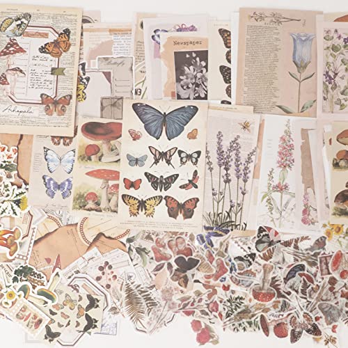 246 Stück Vintage Scrapbooking Sticker Papier Set Retro Blumen Aufkleber Washi Dekopapier Scrapbooking Zubehör für Journaling Supplies Blume-Schmetterling-Pilz… von Kriovoa
