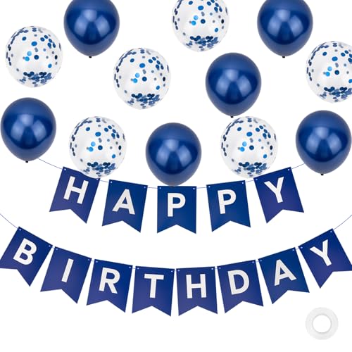 Marineblau Happy Birthday Dekorationen, Happy Birthday Banner mit 12 Latexballons für Männer, Jungen, Geburtstag Party Dekorationen Pack Marineblau Happy Birthday Dekorationen, Happy Birthday Banner mit 12 Latexballons für Männer, Jungen, Geburtstag Party Dekorationen Pack von Kriovoa