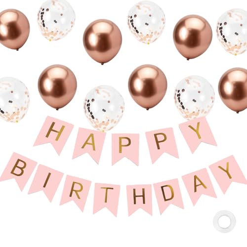 Rosa Happy Birthday Dekorationen, Happy Birthday Banner mit 12 Latexballons für Mädchen Frauen Party Dekorationen Pack Rosa Happy Birthday Dekorationen, Happy Birthday Banner mit 12 Latexballons für Mädchen Frauen Party Dekorationen Pack von Kriovoa