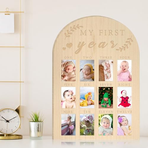 Kripyery My First Year Bilderrahmen, Baby-Meilensteinbrett, Holz, Foto-Display, personalisierbar, 12 Monate, Neugeborenenenrahmen für Jungen, Mädchen, Geburtstag, Kinderzimmer, Dekoration, Andenken, Kripyery My First Year Bilderrahmen, Baby-Meilensteinbrett, Holz, Foto-Display, personalisierbar, 12 Monate, Neugeborenenenrahmen für Jungen, Mädchen, Geburtstag, Kinderzimmer, Dekoration, Andenken, von Kripyery