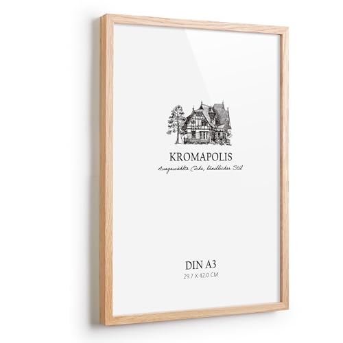 Kromapolis Bilderrahmen Din A3 Holz Natur | Bilderrahmen Groß Eiche Poster Rahmen Modern | Holzrahmen 29,7 x 42 cm von Kromapolis