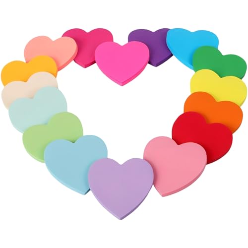 Herz-Haftnotizen, 16 Stück, 7 x 7 cm, niedlicher Valentinstag, bunte herzförmige Notizblöcke, selbstklebend, entfernbare Notizen für Lehrer, Kleinen, Aktivitäten von Kronabelle